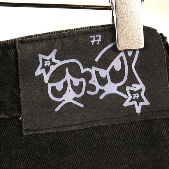 77'S HIP HOP BLACK EMBROIDERED PATCH BAGGY CARPENTER SK8R JEANS SZ Lg GRUNGE - Picture 10 of 14